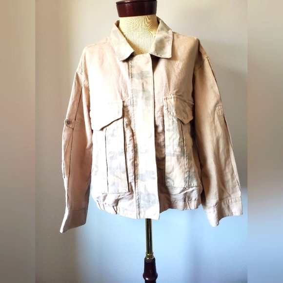 ANTHROPOLOGIE HEI HEI beige camo jacket  size large. NEW WITH TAGS - Picture 2 of 11